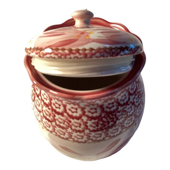 Temptations by Tara Cranberry Old World Canister Cookie Jar Sealed Lid 1.7 Qt - Picture 5 of 6
